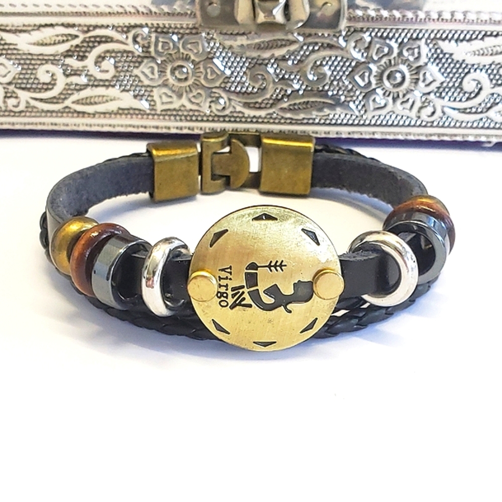 Virgo Zodiac Sign Multi Leather Strap Bracelet Unisex